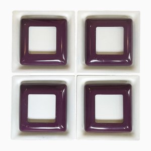 Op Art Square Wall Sconces in White and Purple Metal from Doria Leuchten, Germany, 1970s, Set of 4