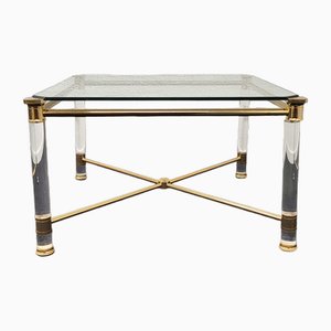 Hollywood Regency Gold and Acrylic Glass Side or Coffee Table, 1980s