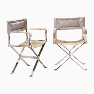 Set of Italian Chrome and Leather Director's Armchairs by Alessandro Albrizzi, 1970s
