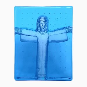 Blaue Jesus Christus Figur aus Glas von Bertil Vallien für Kosta Boda