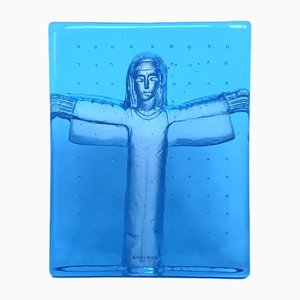 Blue Glass Jesus Christ Figure by Bertil Vallien for Kosta Boda
