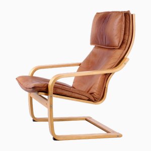 Cognacfarbener Points Chair aus Leder von Noboru Nakamura für Ikea, 1970er