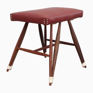 Swedish Stool with Eiffel Base in Walnut and Leather