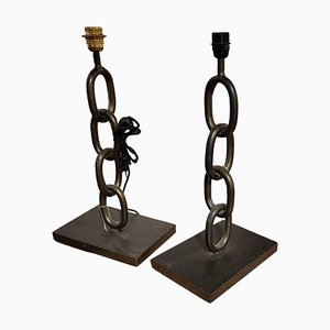 Vintage Chain Iron Table Lamps, Set of 2