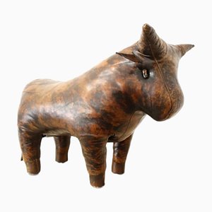 Mid Century Leather Bull Sculpture Ottoman by Dimitri Omersa for Valenti Spain, 1960s
