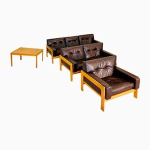 Vintage Danish Sofa Set in Brown Leather from Bramin, 1960, Set of 4