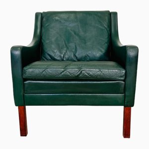 Vintage Danish Bottle Green Leather Lounge Chair, 1965