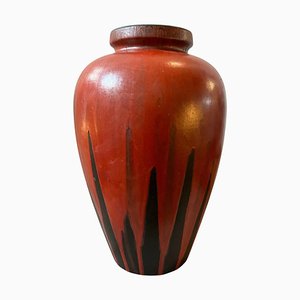 Large Modernist Red and Black Fat Lava Ceramic Stromboli Vase by Ceramano, 1976