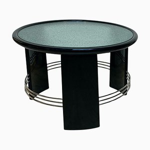 Art Deco Coffee Table in Black Lacquer, Chrome & Glass, France, 1930s