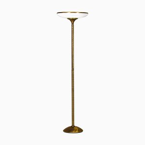 Turned Brass and Opaline Glass Floor Lamp from Relco Milano, Italy, 1970s
