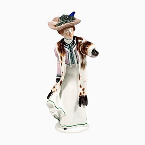 Art Nouveau Lady with Muff Figurine attributed to Konrad Hentschel for Meissen, 1906