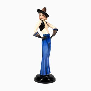 Figurine Art Déco Fille avec Chapeau Pointu attribuée à Stephan Dakon pour Goldscheider, 1930s