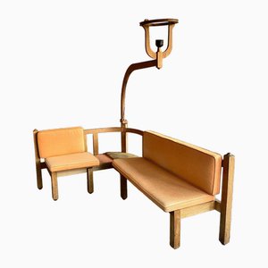 Corner Bench and Incorporated Floor Lamp attributed to Guillerme Et Chambron