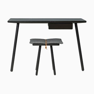 Georg Console Table and Stool in Black Oak attributed to Chris Liljenberg Hallstrøm for Fritz Hansen, 2010s, Set of 2