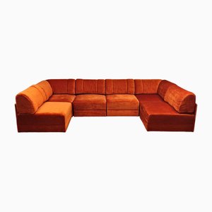 Modular Sofa in Burnt Orange Fabric, 1970s, Set of 6