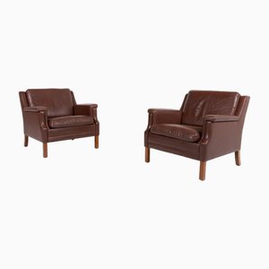 Vintage Brown Leather Armchairs from Mogens Hansen, Denmark, 1980s, Set of 2