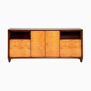 Credenza Art Deco in legno con specchi e interni illuminati, anni '40