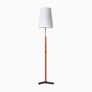 Danish Modern Oak & Brass Adjustable Floor Lamp by Svend Aage Holm Sørensen, 1960s