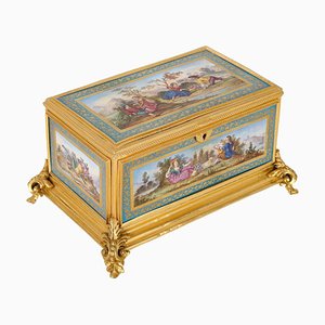 19th Century Box in Gilt Bronze and Porcelain Plates