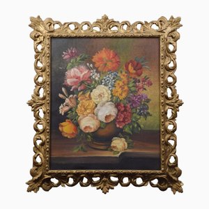 Bodegón de flores, años 20, óleo sobre lienzo, enmarcado