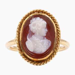 Vintage 18k Gold Agate Cameo Ring, 1960s