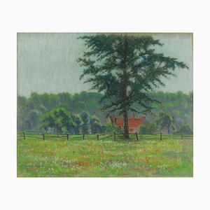 William Henry Innes, paisaje de granja, mediados del siglo XX, pintura al óleo