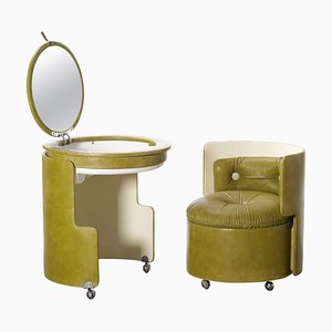 Mid-Century Dilly Dally Vanity Dressing Table and Stool attributed to Luigi Massoni for Poltrona Frau, 1966, Set of 2