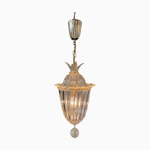 Italian Chandelier Gold Inclusion attributed to Barovier & Toso, Murano, 1940s