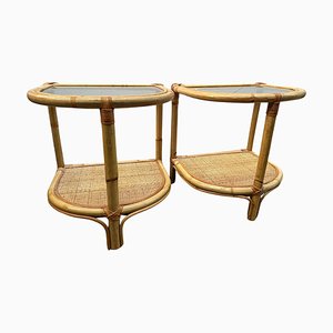 Bamboo and Rattan Nightstands, Denmark, 1970s, Set of 2