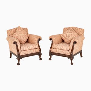 Chippendale Revival Club Chairs in Mahogany with Ball and Claw Feet, 1920s, Set of 2
