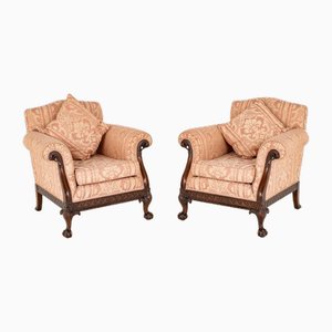 Fauteuils Club Chippendale Revival en Acajou avec Pieds Boule et Griffe, 1920s, Set de 2