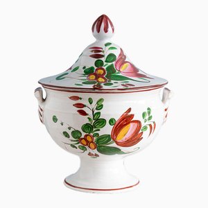 19th Century Round Faience Tureen with Floral Decor from Les Islettes