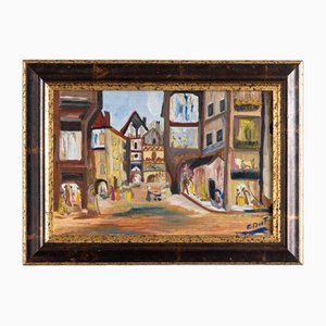 French School Artist, Streetscape, Oil Painting on Canvas, Mid-20th Century, Framed