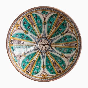 Marokkanische Mokhfia Schale aus gelber und grüner Keramik, 19. Jh.