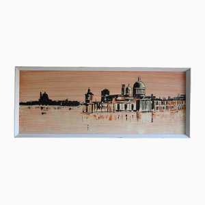 JC Hooley, Venecia desde la laguna, óleo a bordo, siglo XX, con marco