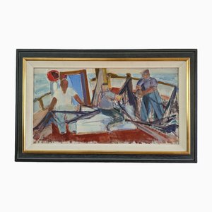 Sea Catch, 1950s, Peinture à l'Huile, Encadré