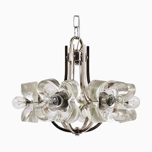 Lámpara colgante de cristal con forma de flor atribuida a Sische, Alemania, años 70
