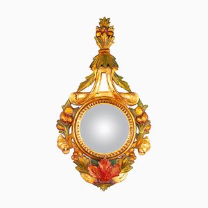 Rococo Polychrome Giltwood Convex Mirror