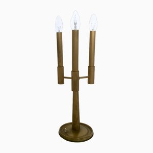 Lampada da tavolo vintage a tre braccia in ottone con candelabri, Italia, anni '50