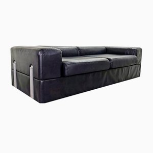 Black Leather Sofa Bed Mod 711 by Titoli Agnoli for Cinova, 1968