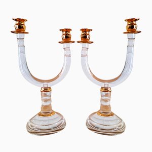 Candelabros italianos Art Déco Revival de acrílico y latón, años 80. Juego de 2