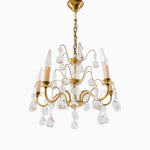 Brass Swedish Chandelier with Glass Bubbles, 1970s
