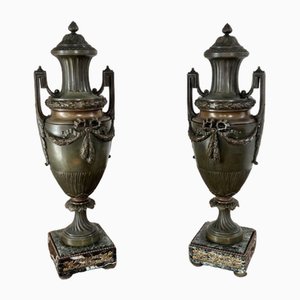 Large Antique Victorian Bronze Urns, 1860, Set of 2