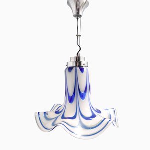 Postmodern Blue & White Murano Glass Pendant Lamp attributed to Mazzega, Italy, 1970s