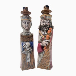 Botellas de licor vintage de cerámica que representan a un rey y una reina, Italia, años 60. Juego de 2