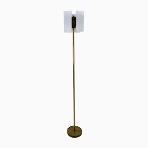 Vintage Minimalist Acrylic Glass and Brass Floor Lamp from Stilux Milano, Italy, 1960s