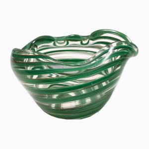 Murano Glass Bowl or Ashtray with Green Canes and Aventurine Glass by Alfredo Barbini, Italy, 1950s