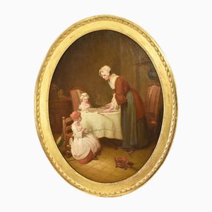 French Artist, Interior Figures, Oil Painting on Canvas, 19th Century, Framed