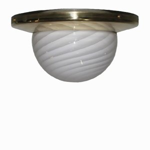 Lampada da soffitto grande in ottone e vetro di Murano di Veart, anni '70