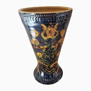 Vase en Céramique Vernie avec Motif Oiseau de Savoie, 1974